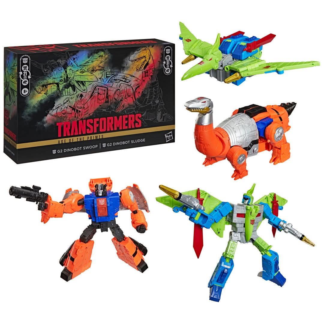 Transformers Age of the Primes G2 Dinobot Swoop and G2 Dinobot Sludge Converting Action Figures