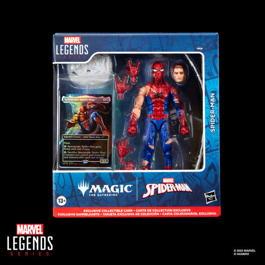 Marvel Legends Series Magic: The Gathering Battle-Damaged Spider-Man, 6" Action Figure plus Exclusive Foil Trading Card