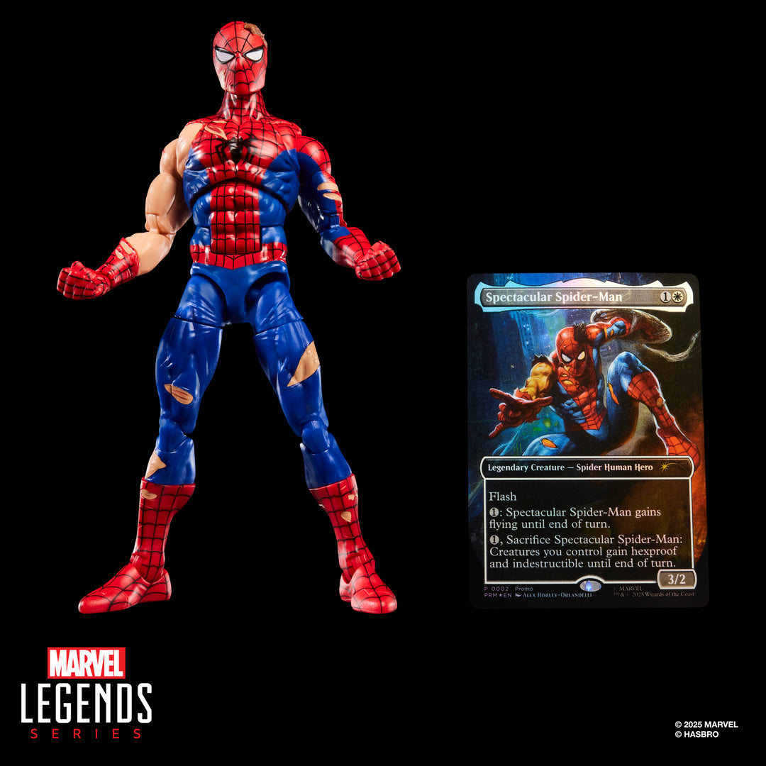 Marvel Legends Series Magic: The Gathering Battle-Damaged Spider-Man, 6" Action Figure plus Exclusive Foil Trading Card